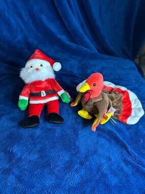 Ty Beanie Babies Santa and Gobbles the Turkey Holiday Plush Set